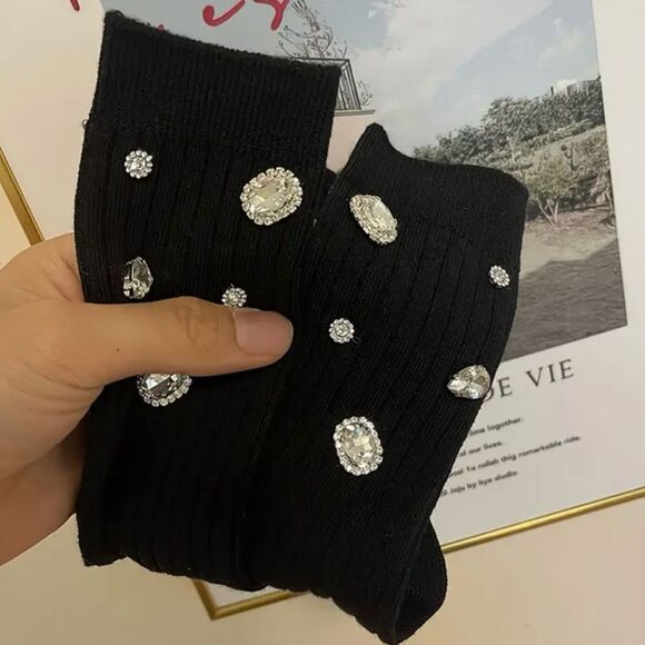 4 Pairs Rhinestone Decor Mid Tube Socks - Picture 4 of 9